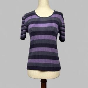 Vintage Armani Exchange Women’s Striped 100% Wool Short Sleeve Sweater M 90s
